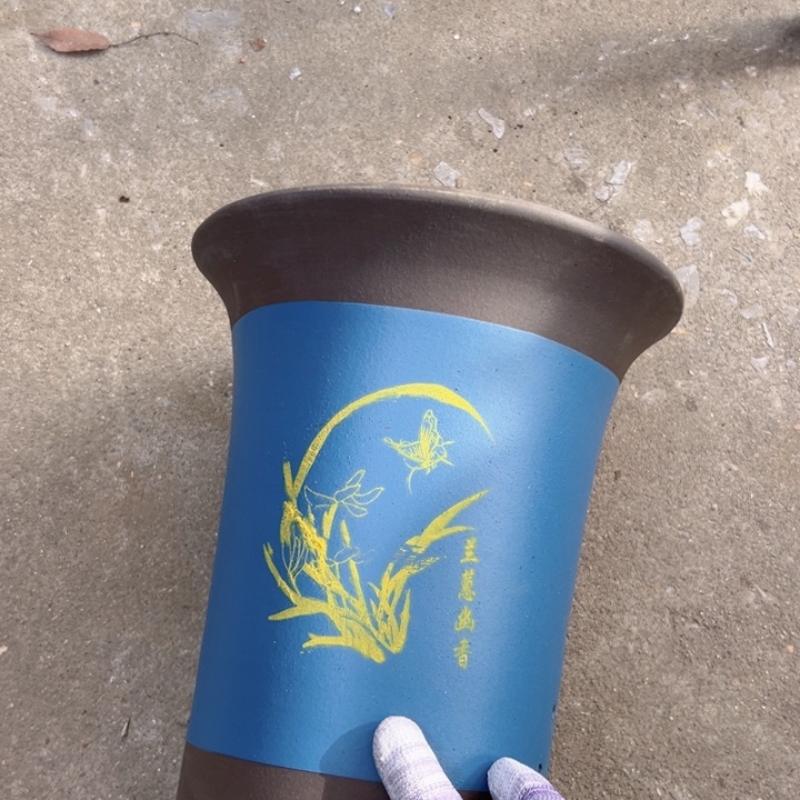 蓝色印金兰花盆22花盆花盆花盆