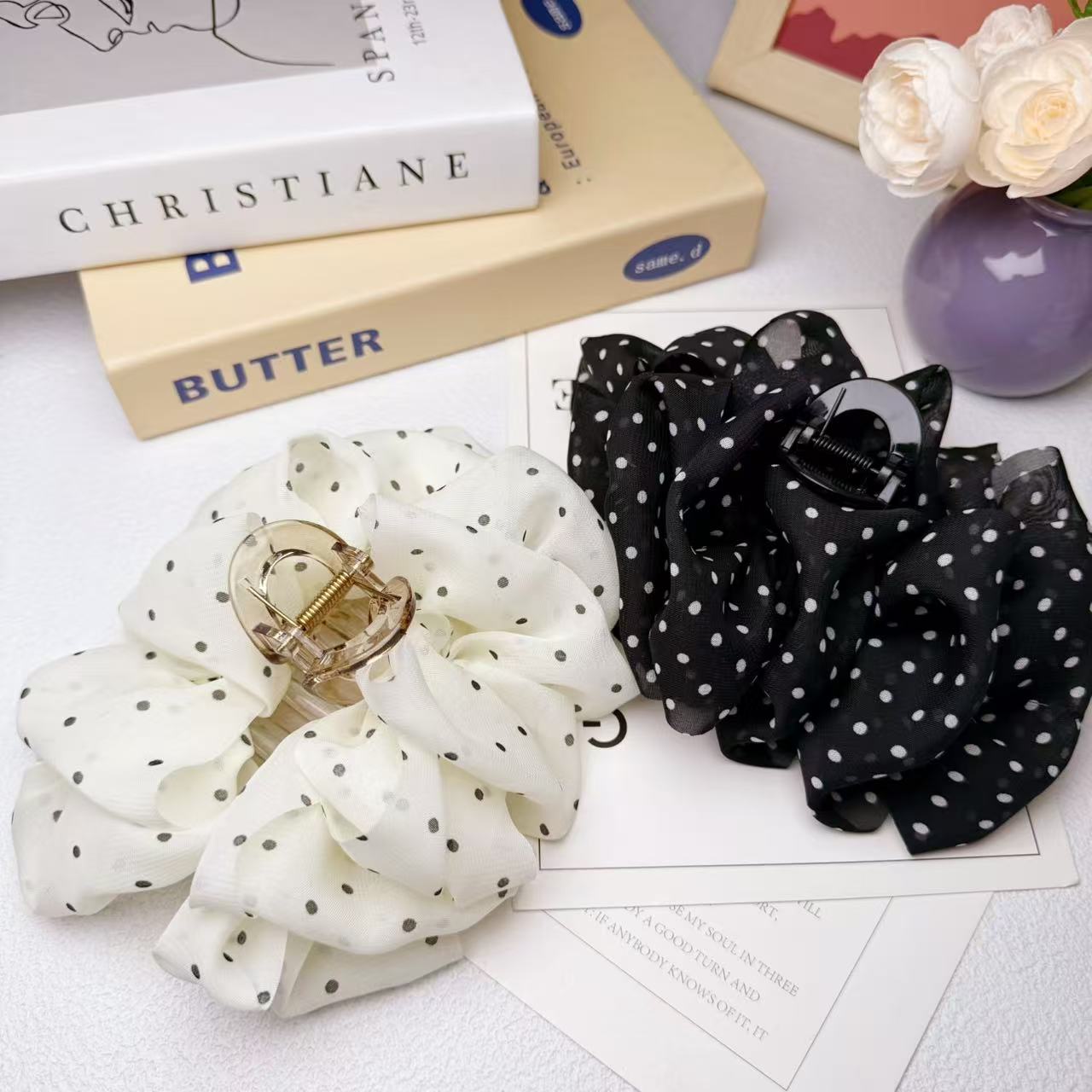 KQE/韩系波点鲨鱼夹云朵泡泡大号抓夹精灵风百搭时尚显发量头饰