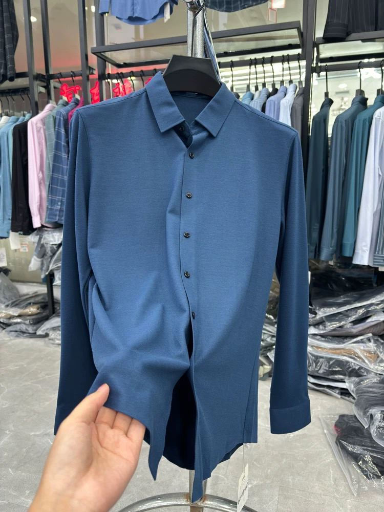 【豆家剪标】男士蓝色磨毛无痕长袖衬衫 磨毛绒 细腻柔软