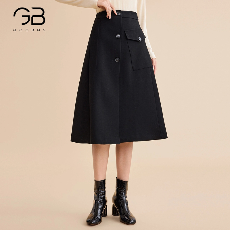 【谷邦L+】G4423099-6黑色高腰半身裙女