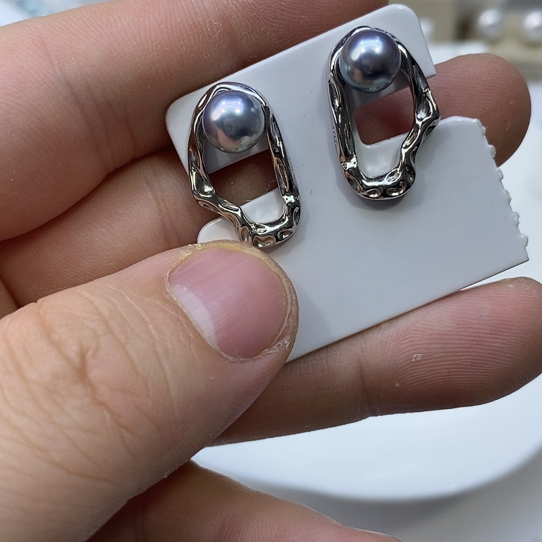 银S925镶嵌海水珍珠耳饰