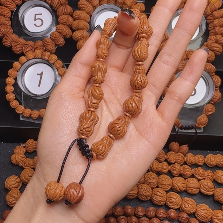 冰***茶手串桃核葫芦手串