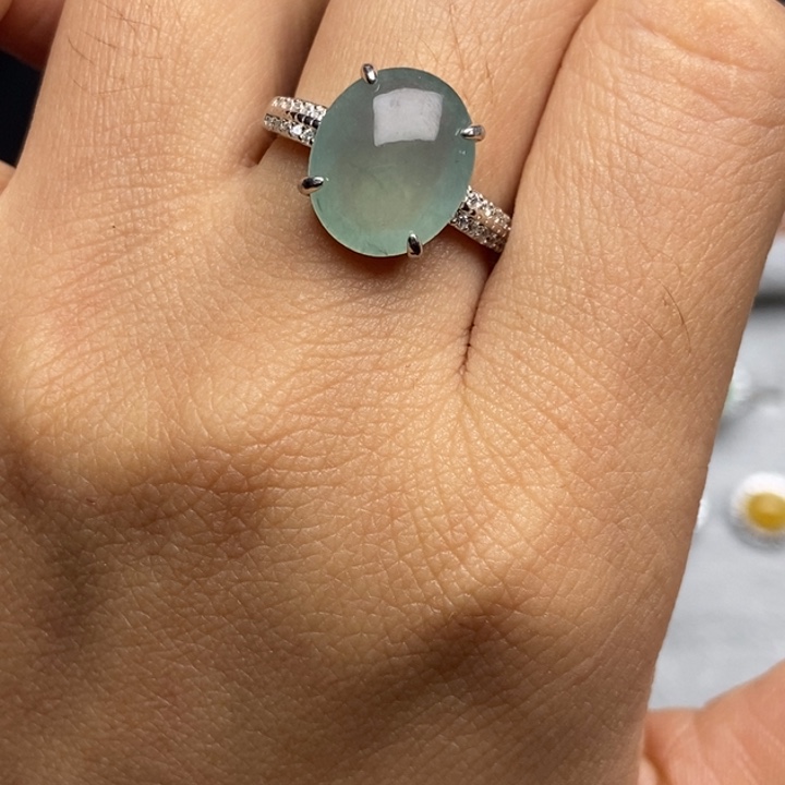 翡翠戒指银S925镶嵌戒指