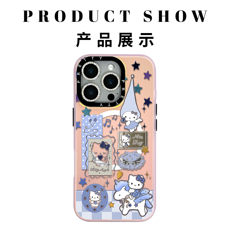 适用苹果iphone16promax 高级鎏金手机壳15/14/13新款蓝色kitty