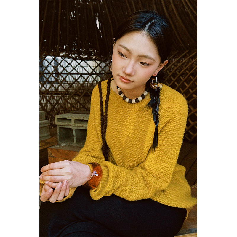 【之柔】云栖橪山羊绒加白厂丝链针宽松慵懒套头衫立体纹理秋冬氛围