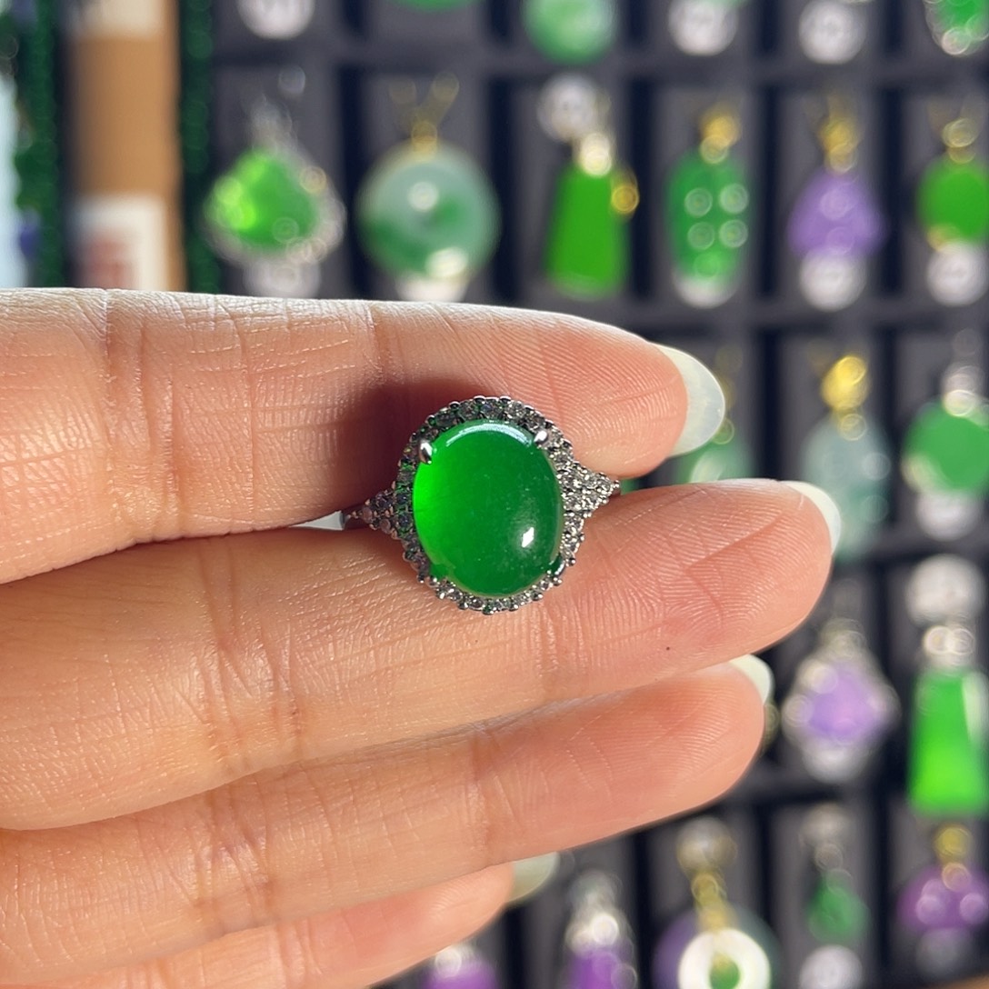 翡翠银S925镶嵌耳饰戒指