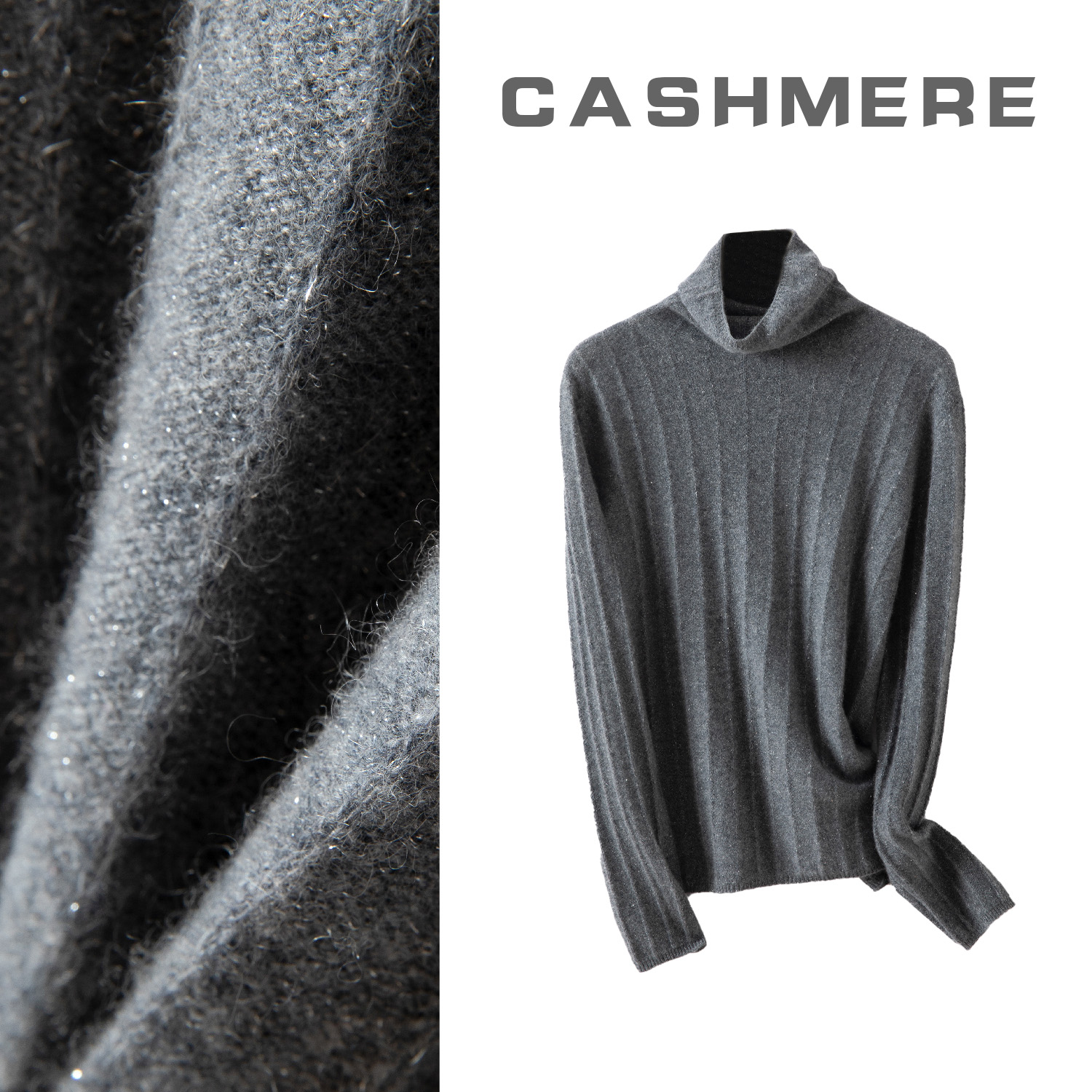 【100%山羊绒】时尚堆堆领上衣羊绒衫打底衫针织宽松百搭女羊绒衫