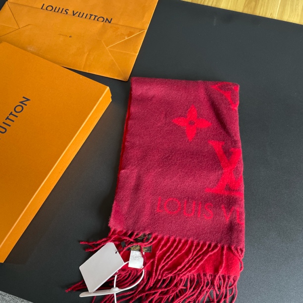 未使用 LouisVuitton/路易威登 红色大logo围巾/原盒