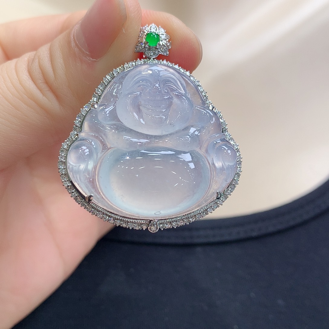 翡翠颈饰18K金镶嵌佛公