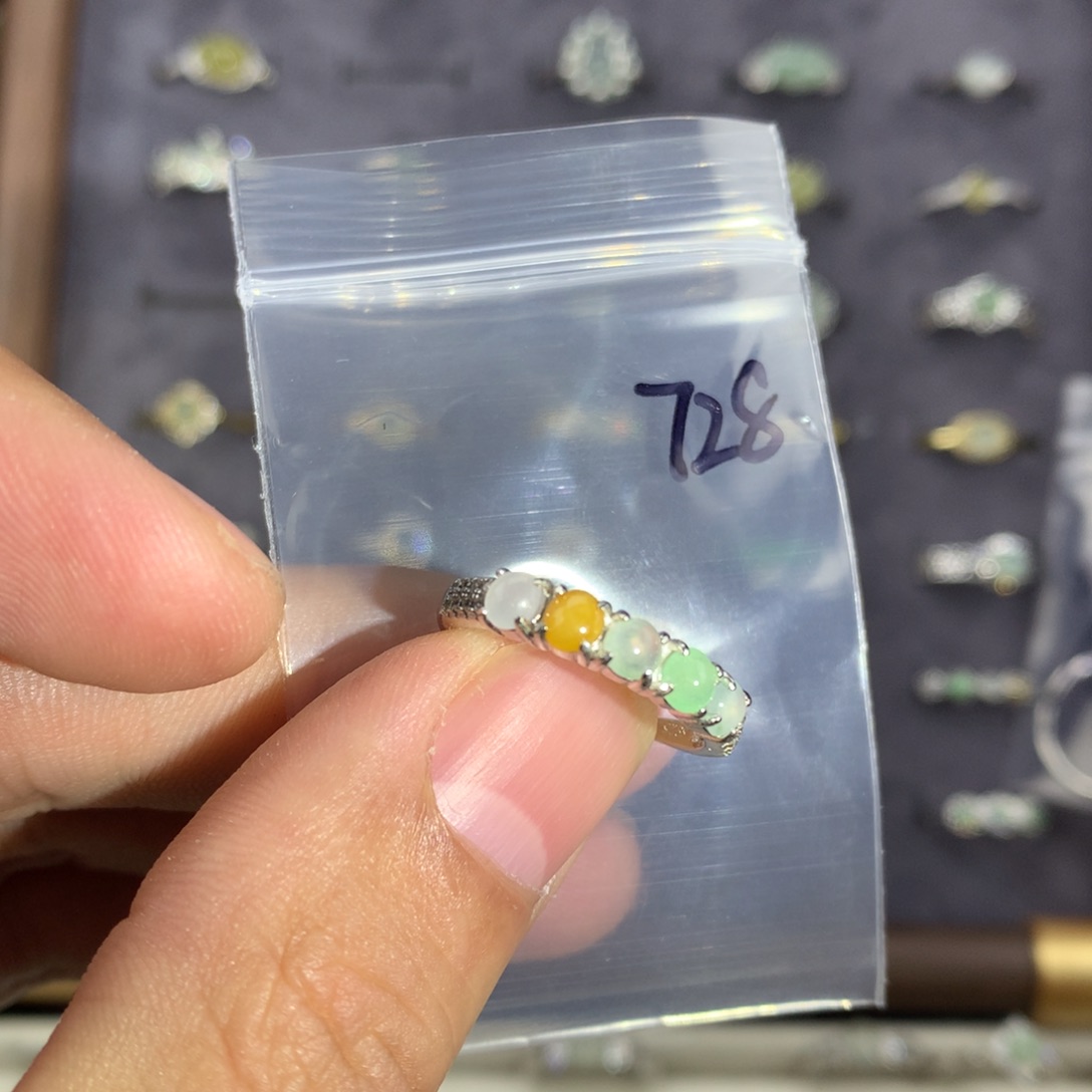 翡翠银S925镀金镶嵌戒指728