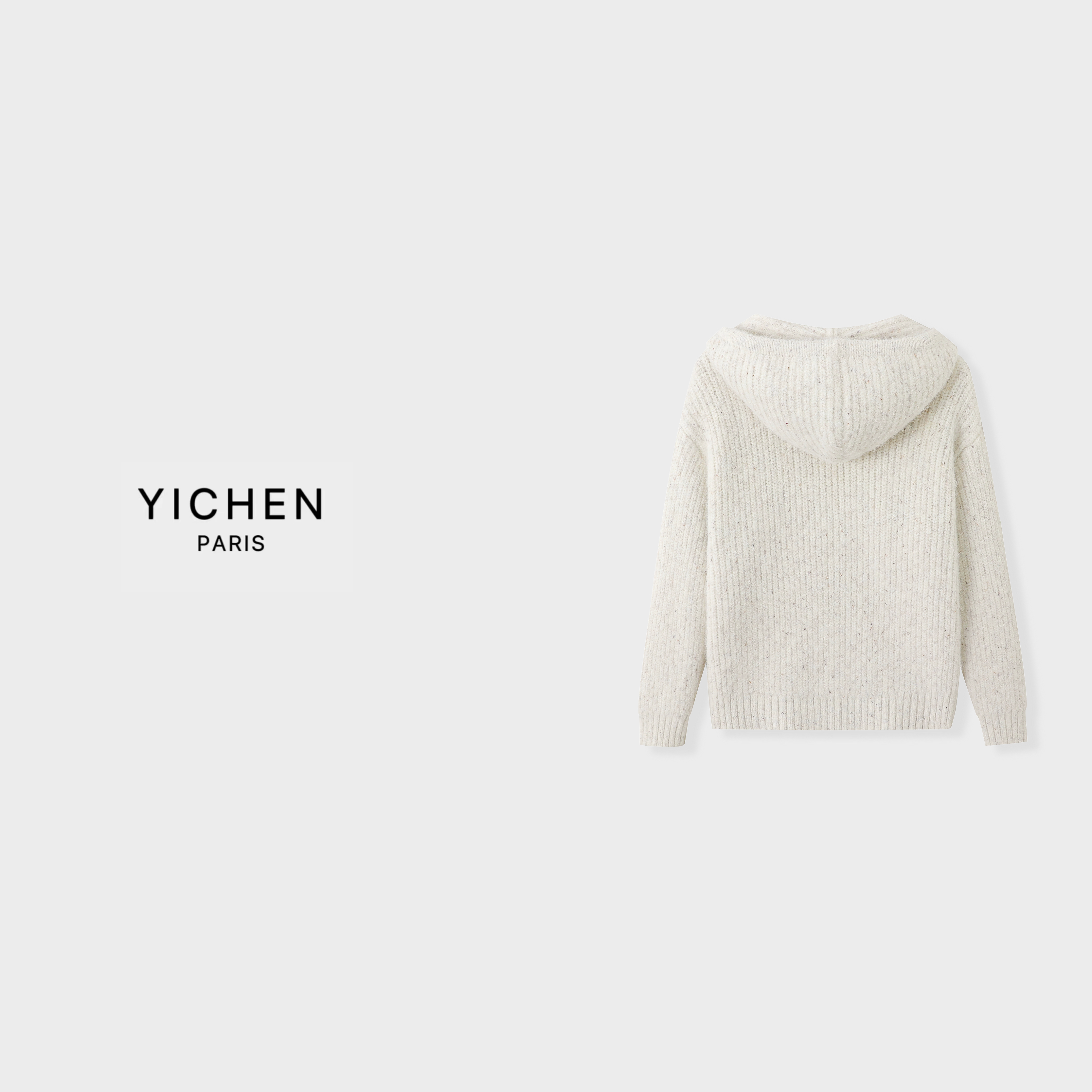 YC 颗粒挂毛十字架皮标连帽廓形针织外套-6000