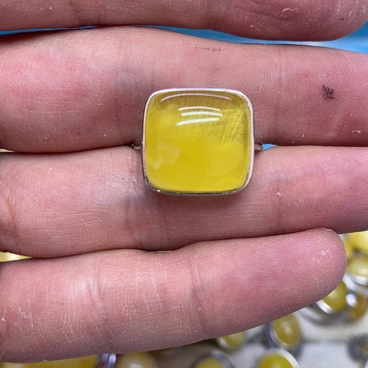 蜜蜡裸石银S925镶嵌戒指