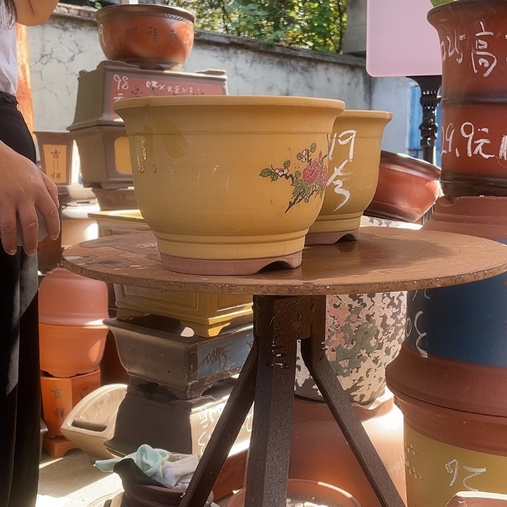 黄色鸟语花香小一对花盆紫砂花盆