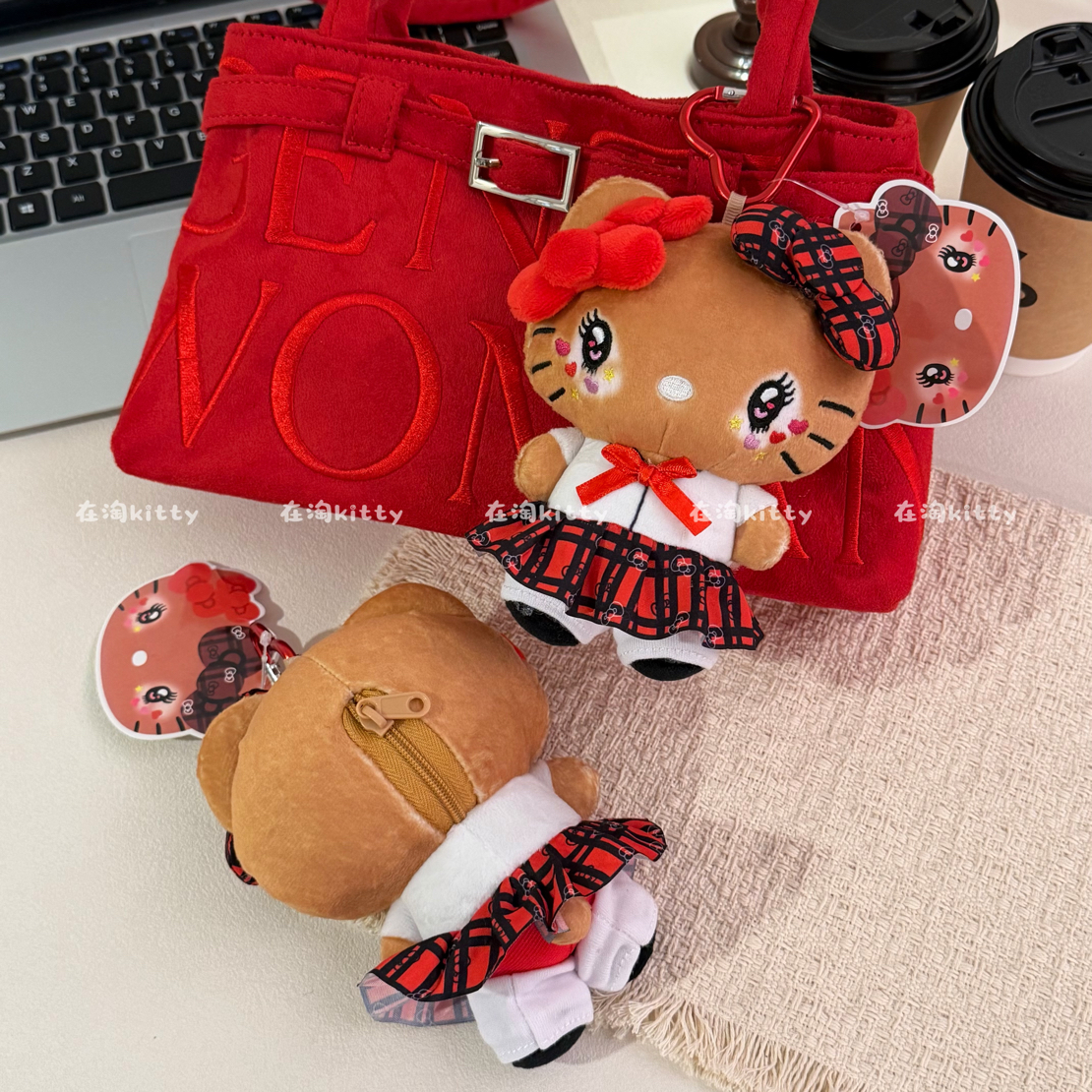 可爱黑皮涩谷辣妹晒伤妆hellokitty包包挂件挂饰毛绒挂件