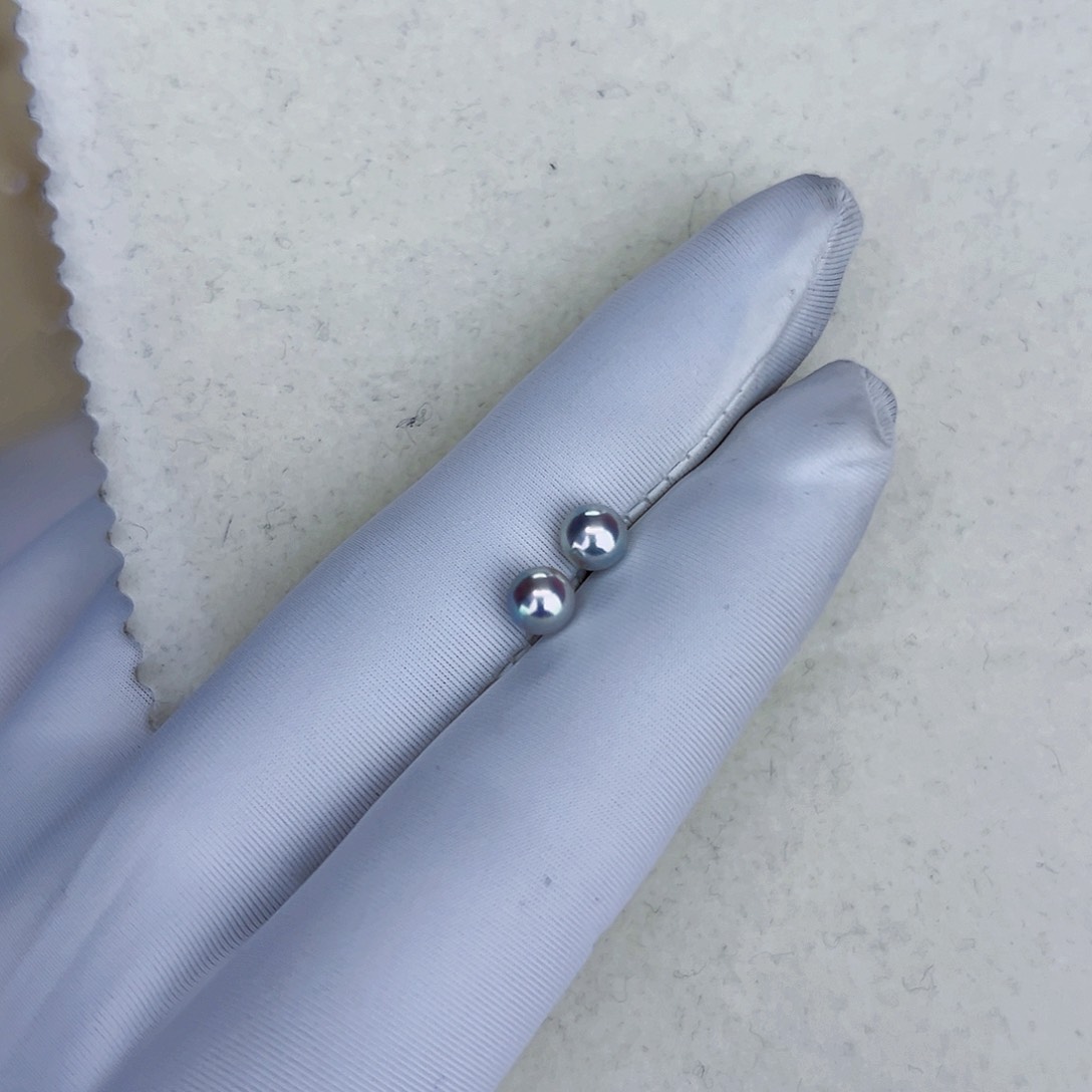 海水珍珠海水akoya真多麻色耳钉5-6mm银S925镶嵌