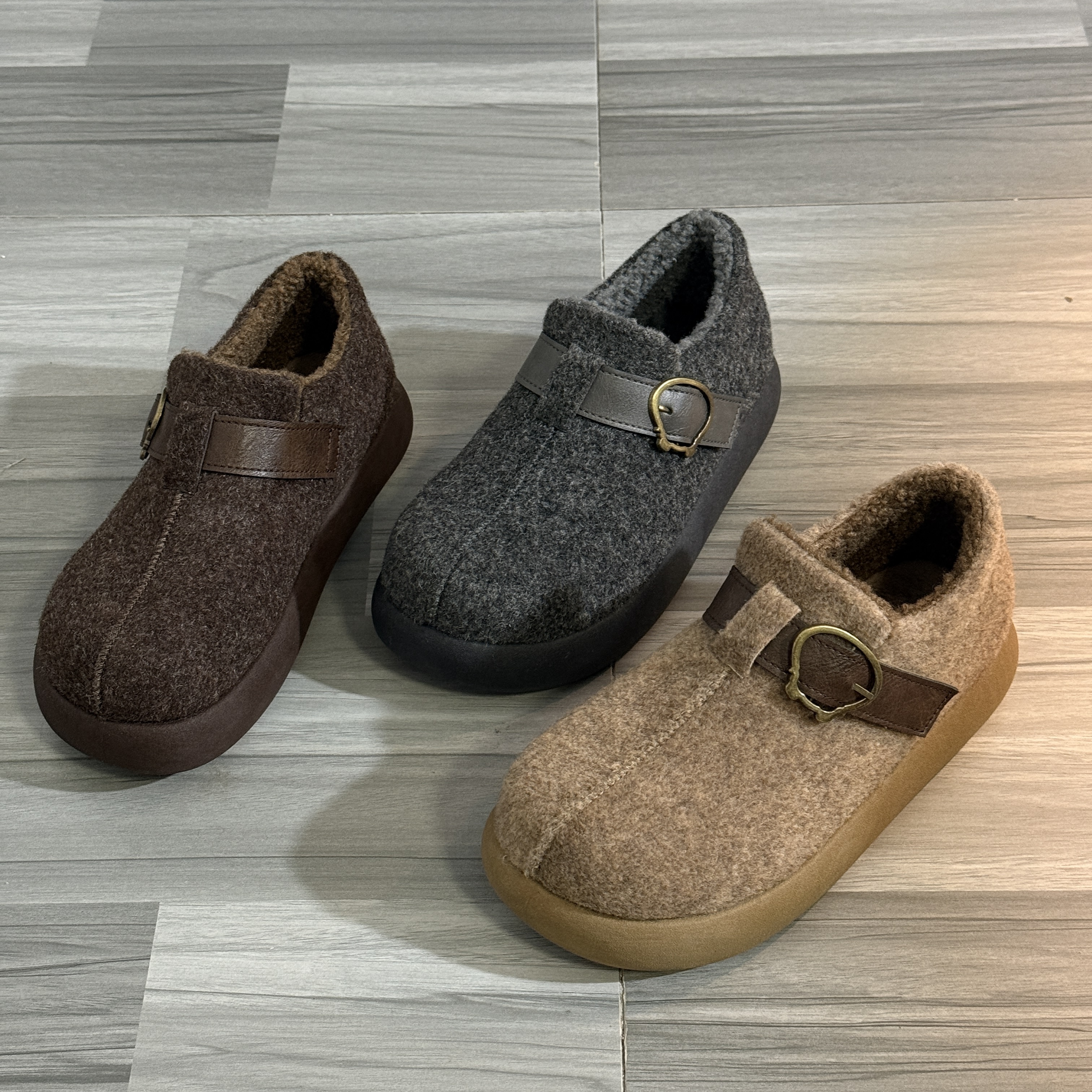 复古毛毡加绒勃肯鞋女2025秋冬新款加绒一脚蹬保暖棉鞋毛呢乐福鞋