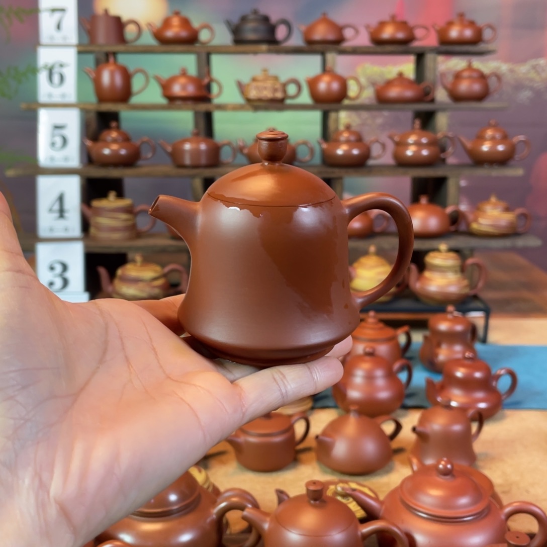 茶壶紫砂江**～潮州手工手拉朱泥金钟壶