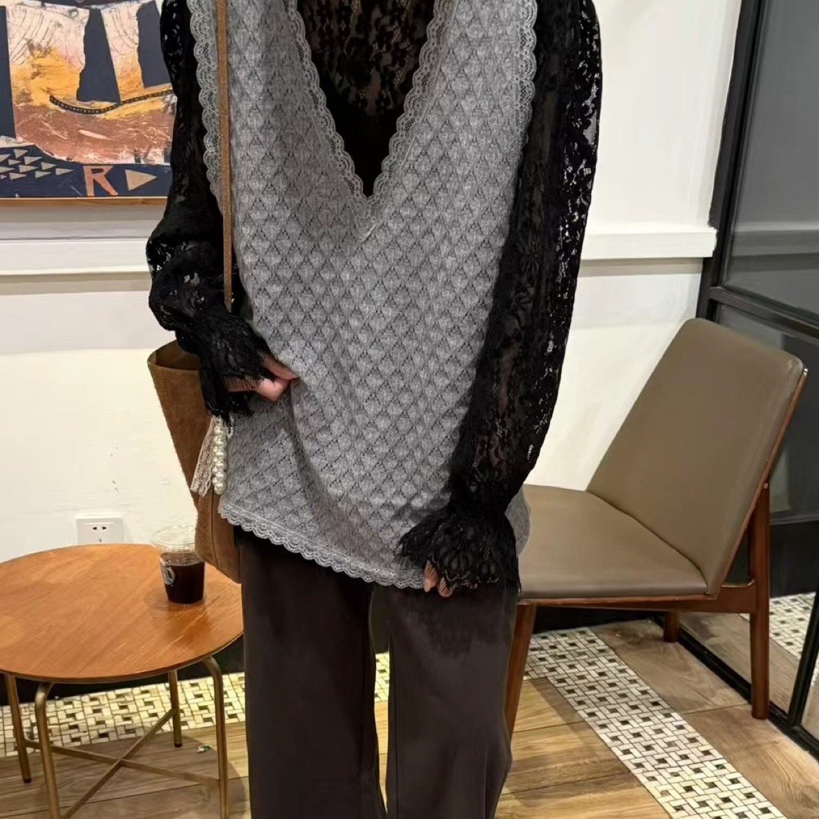 圆领保暖极简风长袖印花厚款毛衣百搭宽松开衫