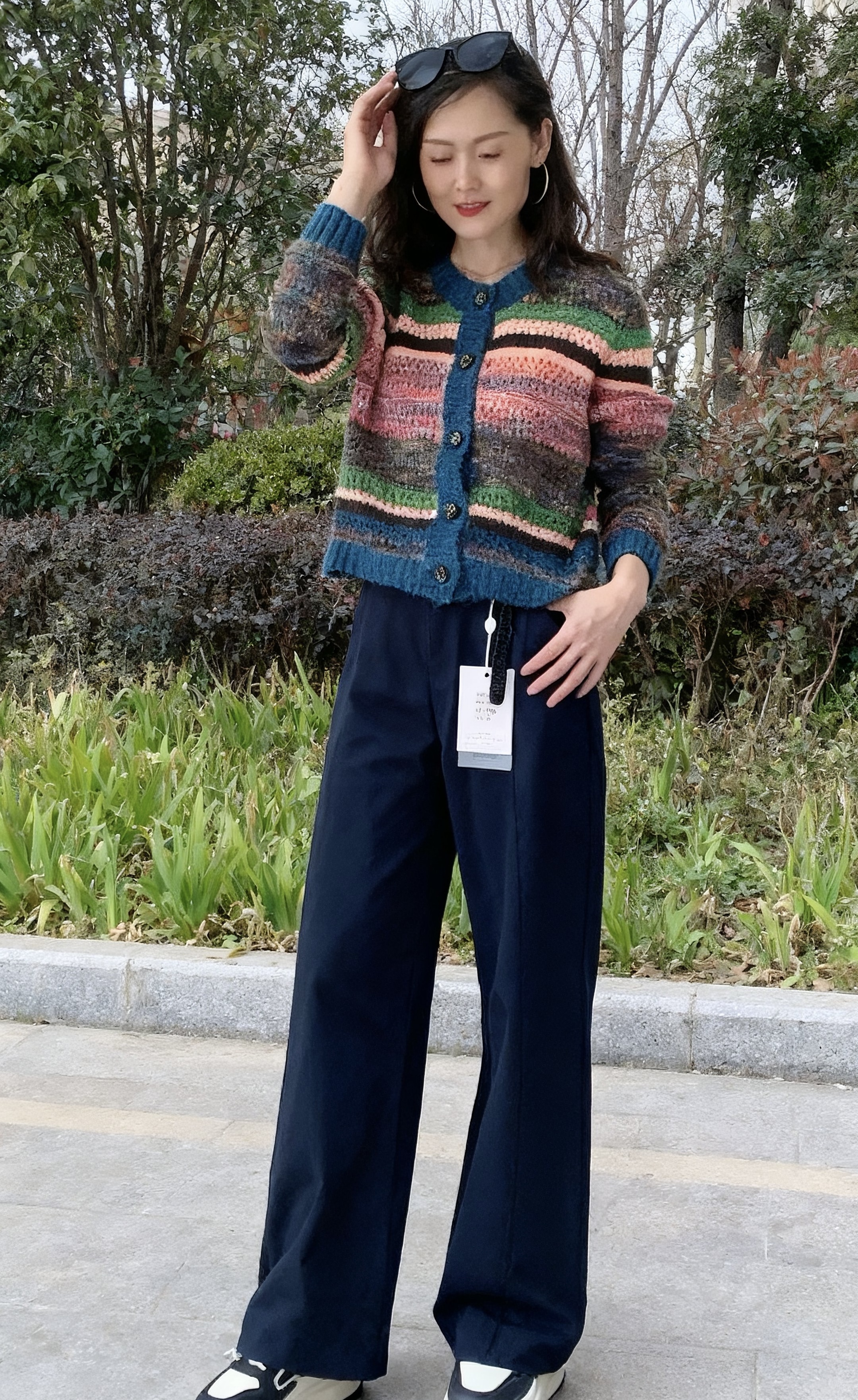 针织衫宽松针织休闲毛针织衫秋季新款气质时尚拼色条纹