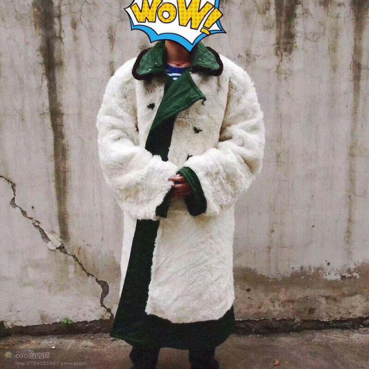 老式皮毛一体大衣绿色