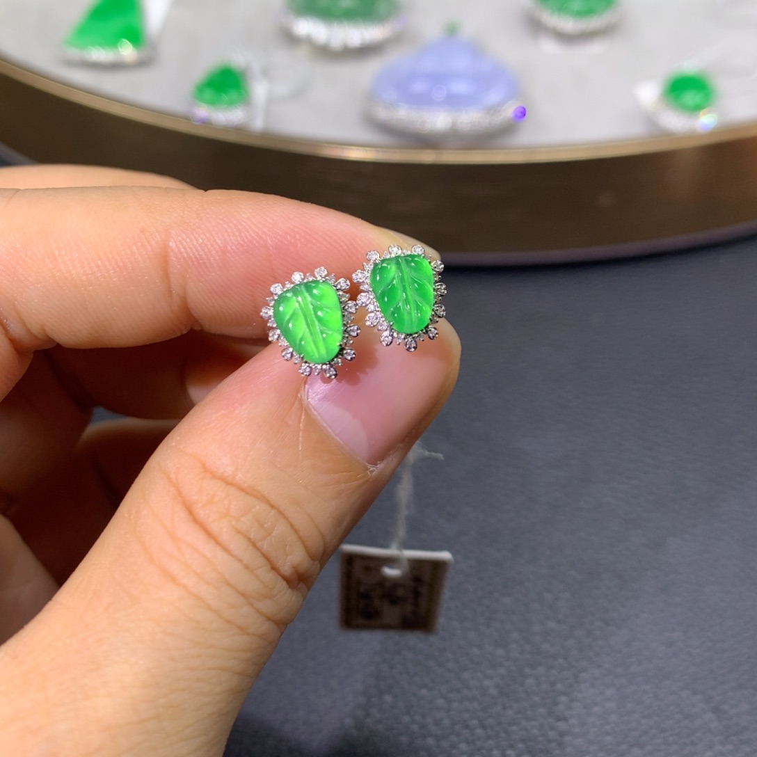 翡翠耳饰18K金镶嵌暖**家翡翠