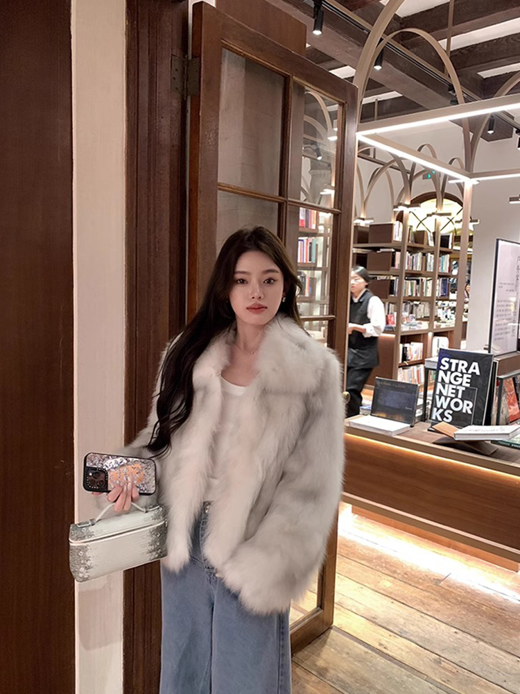 『万年青7.0』可翻可立领毛毛外套女毛茸茸上衣女装毛绒防寒33595#