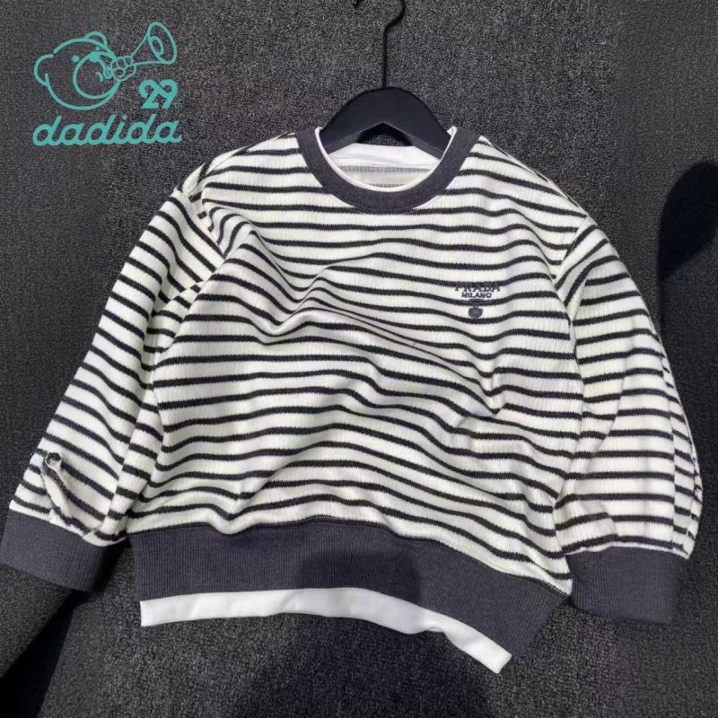 dadida/嗒嘀嗒2025秋季男童韩版百搭条纹刺绣套头衫705100135