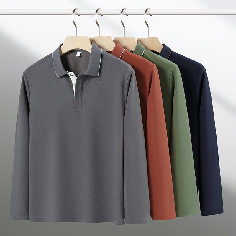 ORLY VIRAN/奥利威兰男士百搭纯色商务休闲翻领长袖POLO衫