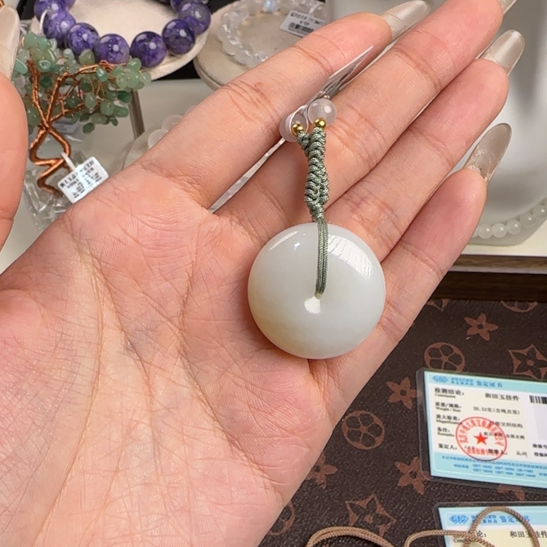 和田玉未镶嵌吊坠(不含链)俄糖白平安扣