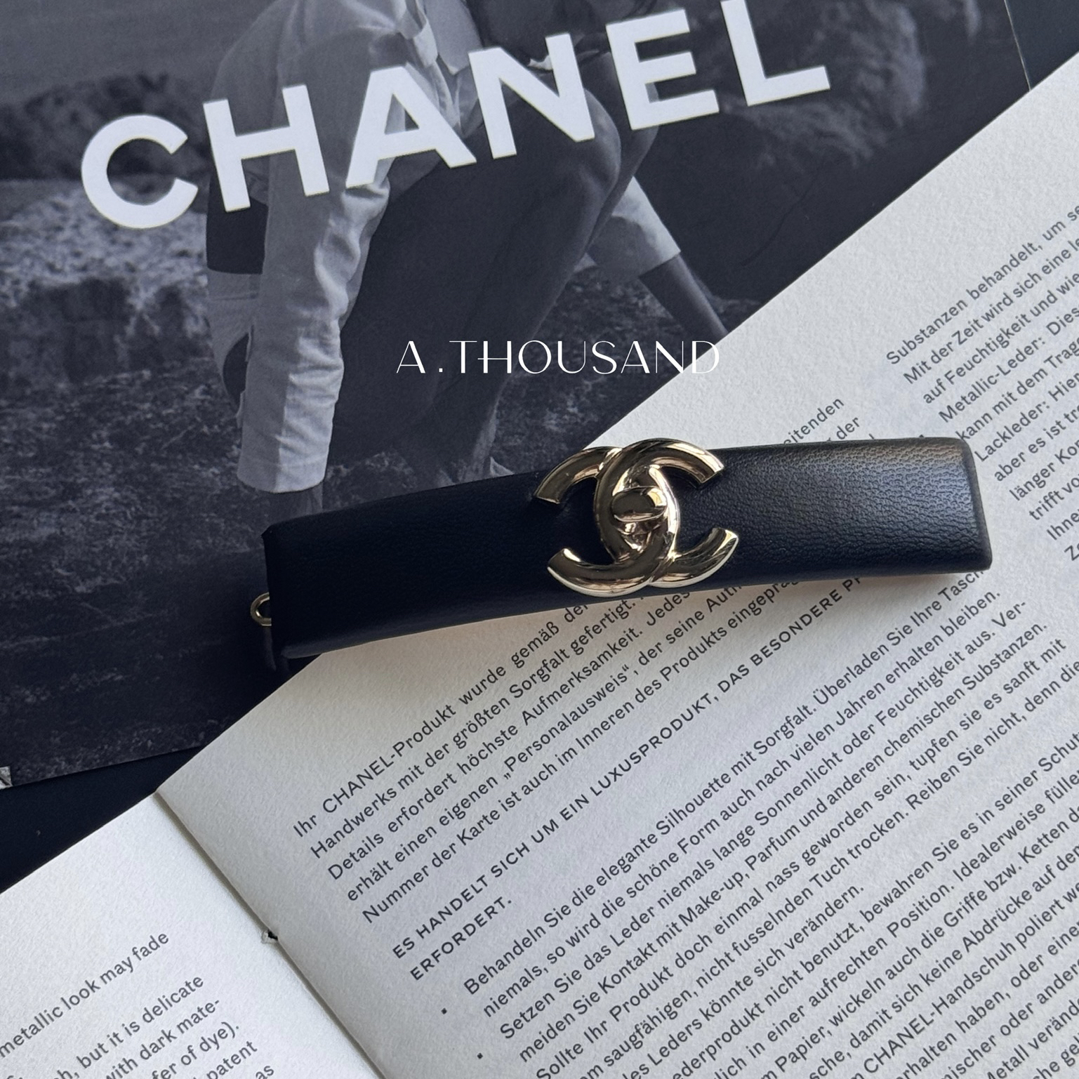 95新 Chanel/香奈儿 黑金皮质书包扣发夹-87006144