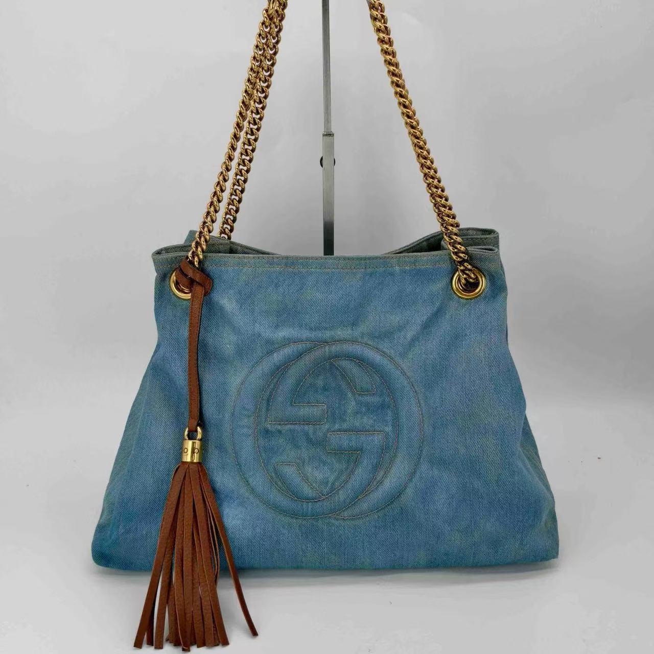 95新 GUCCI/古驰 古驰牛仔流苏托特包