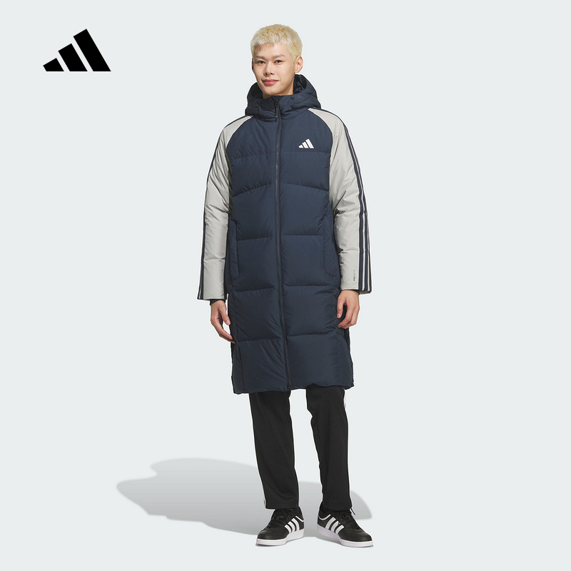 adidas/阿迪达斯2025三条纹拒水防风保暖长款鸭绒羽绒服KQ5494