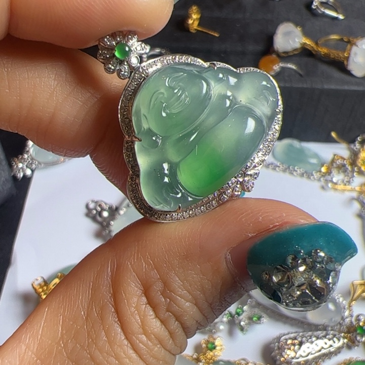 翡翠吊坠(不含链)18K金镶嵌翡翠18k吊坠项链