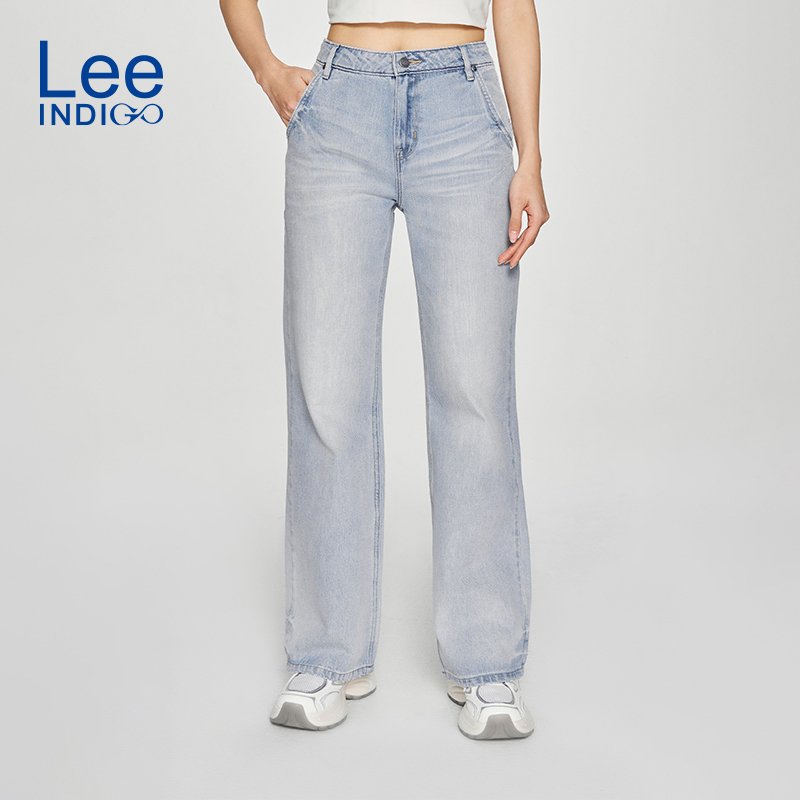 Lee商场同款25早春舒适五袋款冰蓝色女阔腿牛仔裤潮流A07940