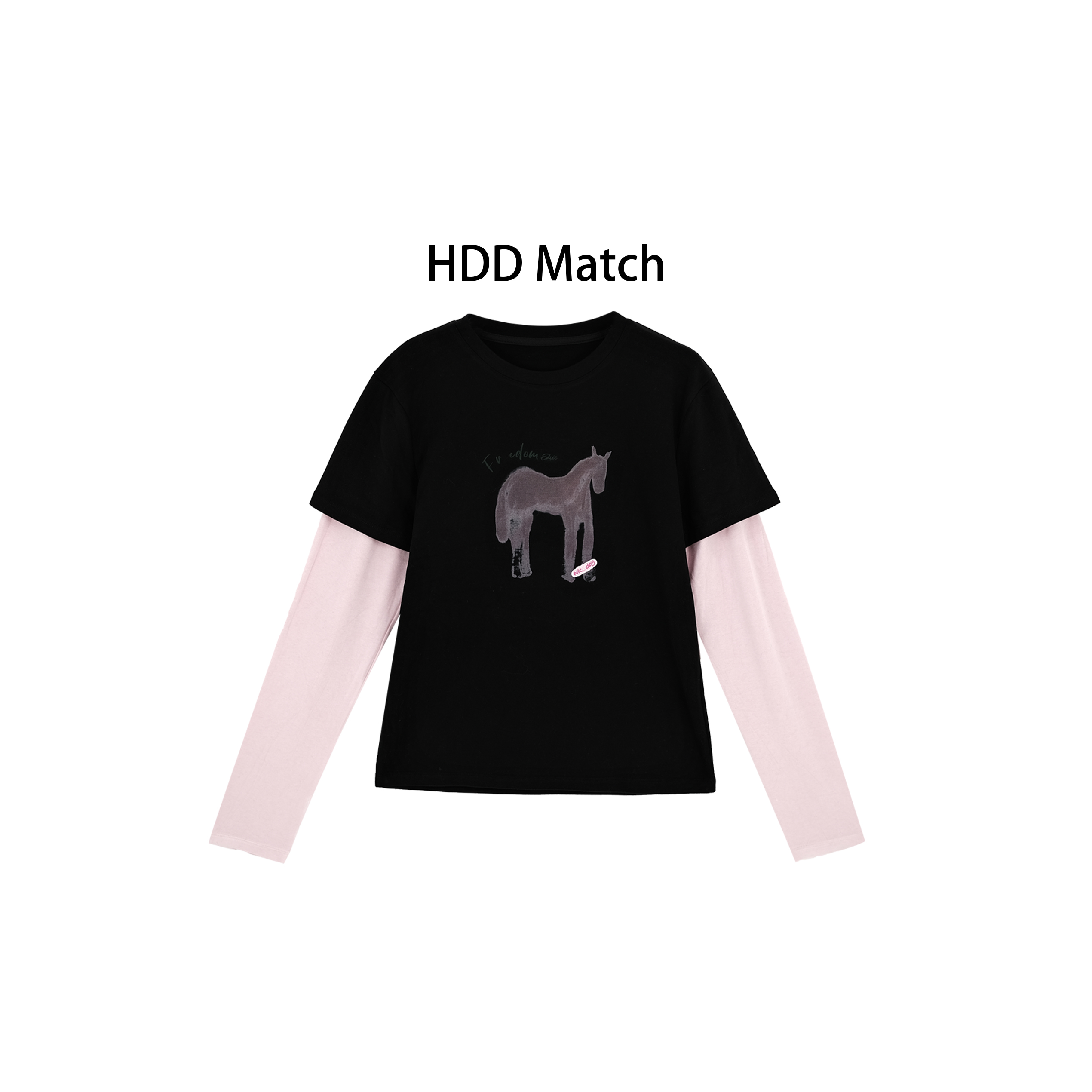 HDD- "小马T恤" 棉 女款韩版修身拼接定制百搭打底T恤  Y1013 