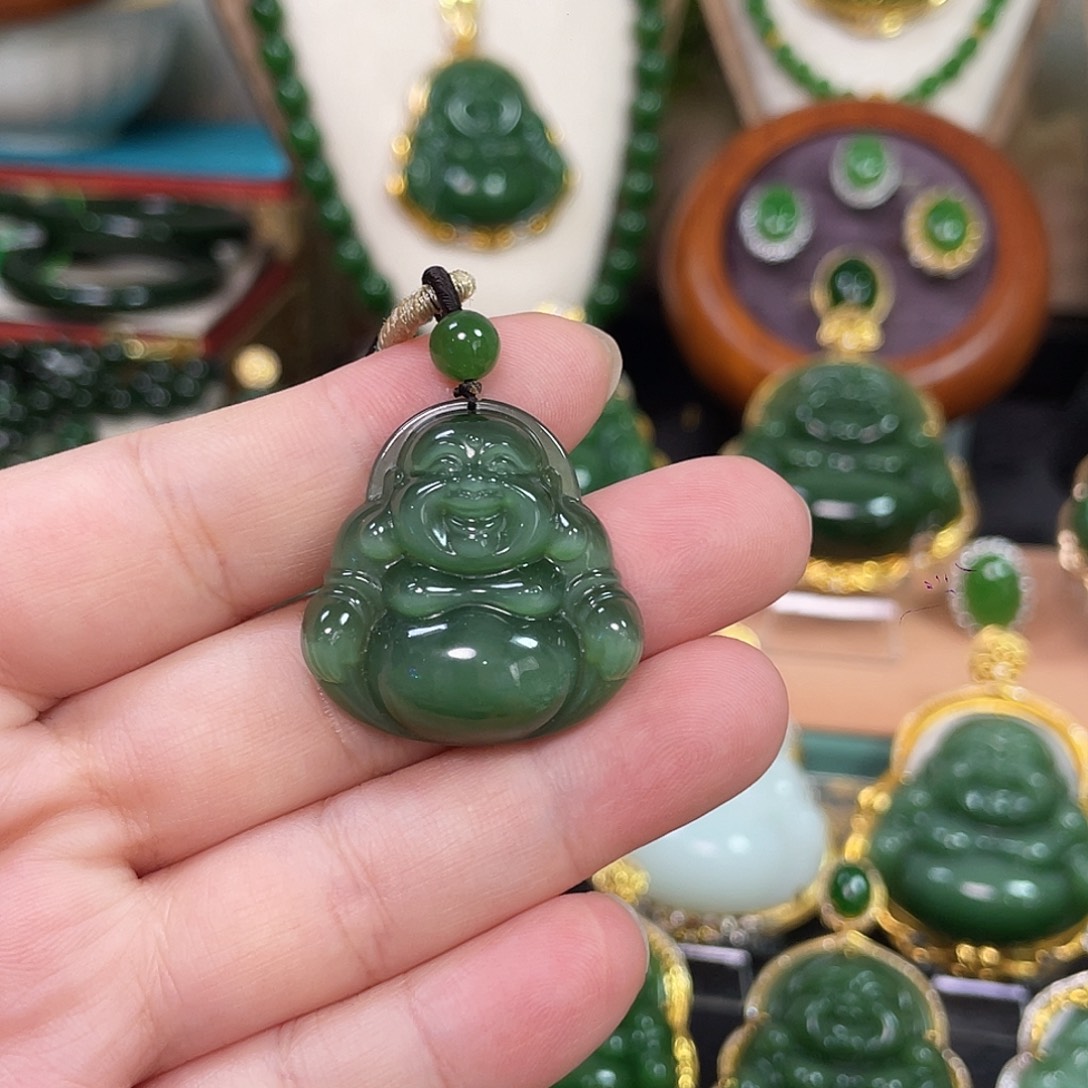 和田玉（碧玉）未镶嵌颈饰猫眼佛公30