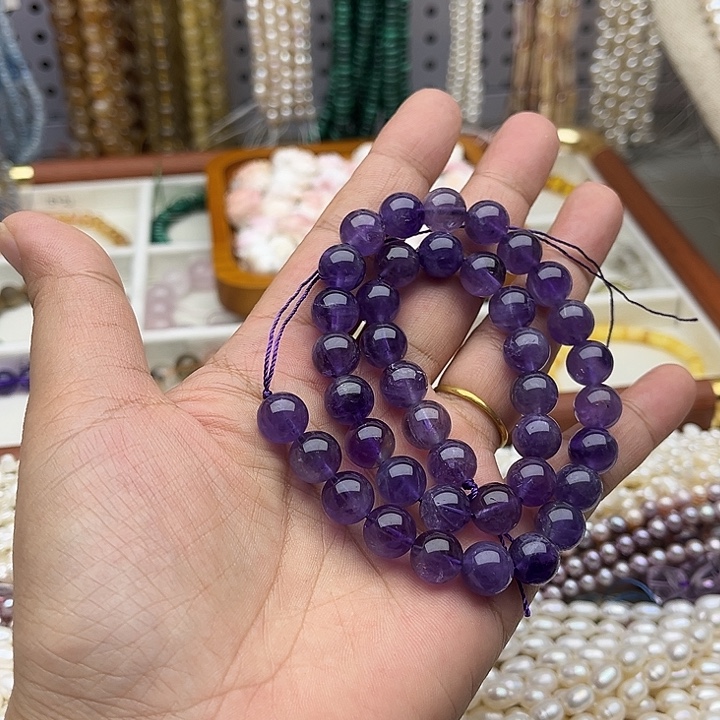 未镶嵌玛瑙/玉髓珠宝半成品一条10mm紫晶