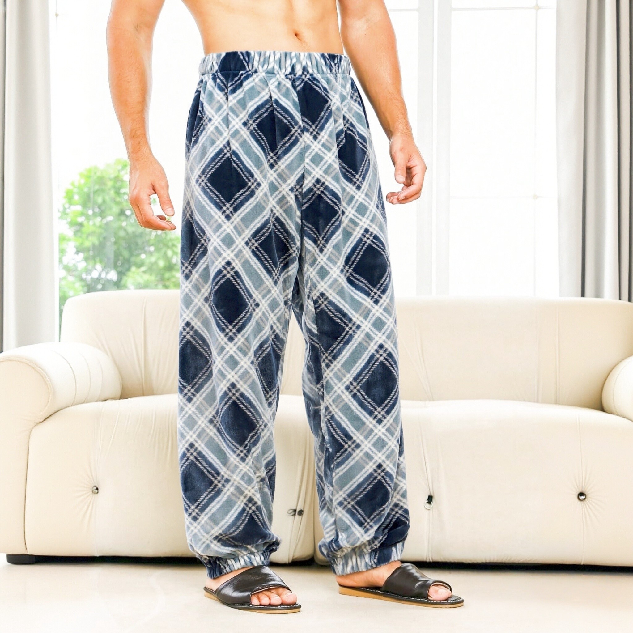 秋冬情侣款家居裤02602法兰绒家居长裤收脚口防风睡裤保暖家居