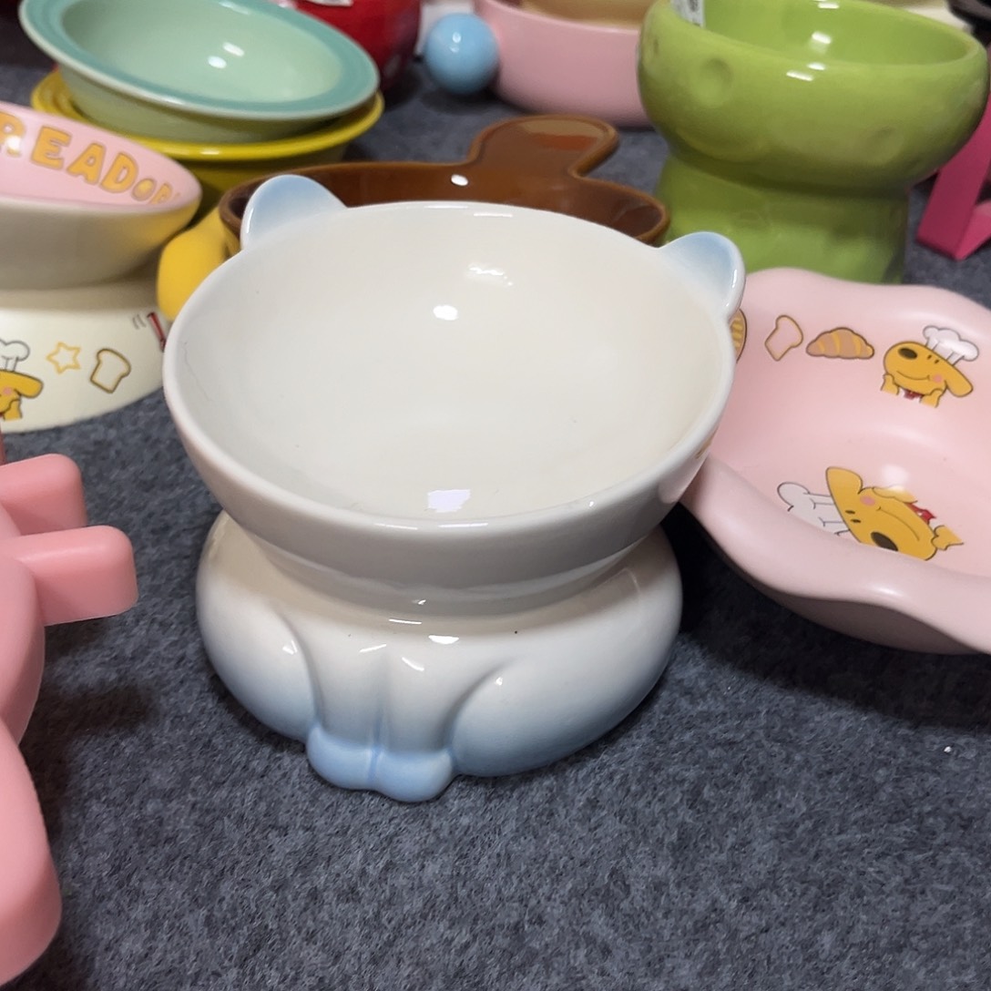 陶瓷猫猫斜口蓝色渐变微瑕