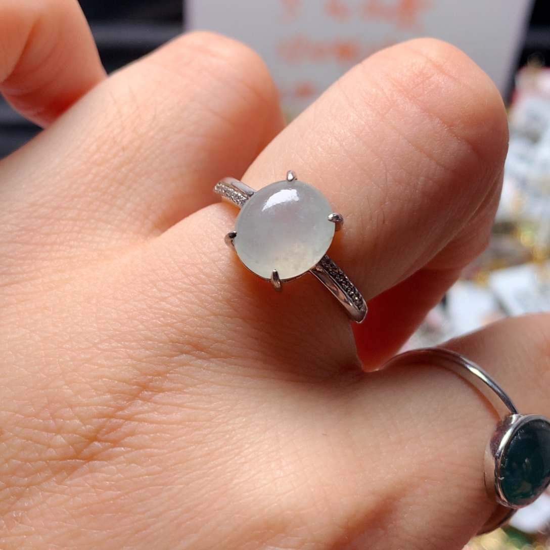 翡翠戒指银S925镶嵌天然翡翠戒指