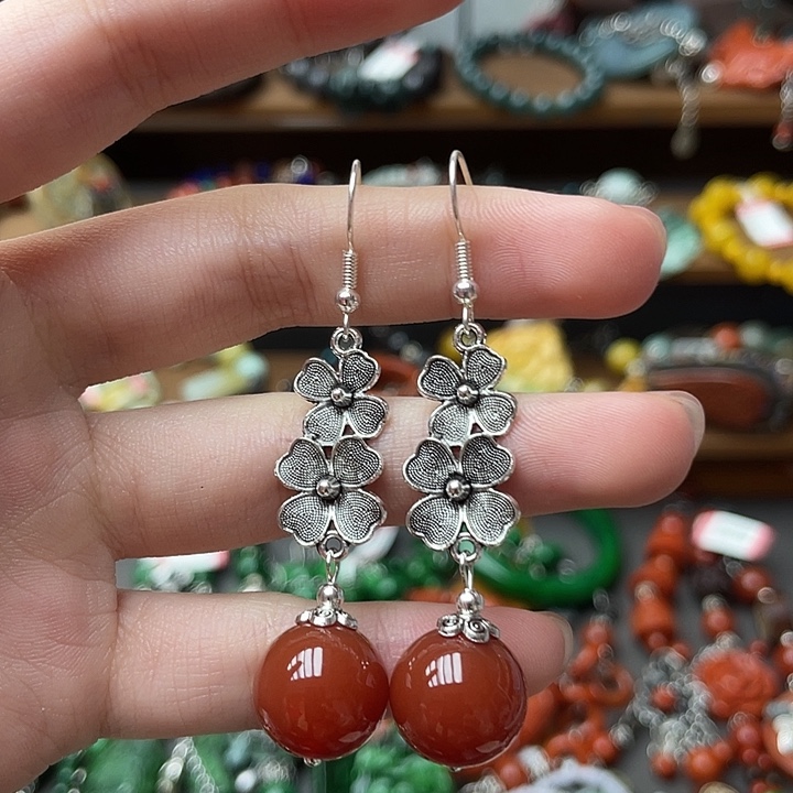 玛瑙/玉髓合金耳钉饰品