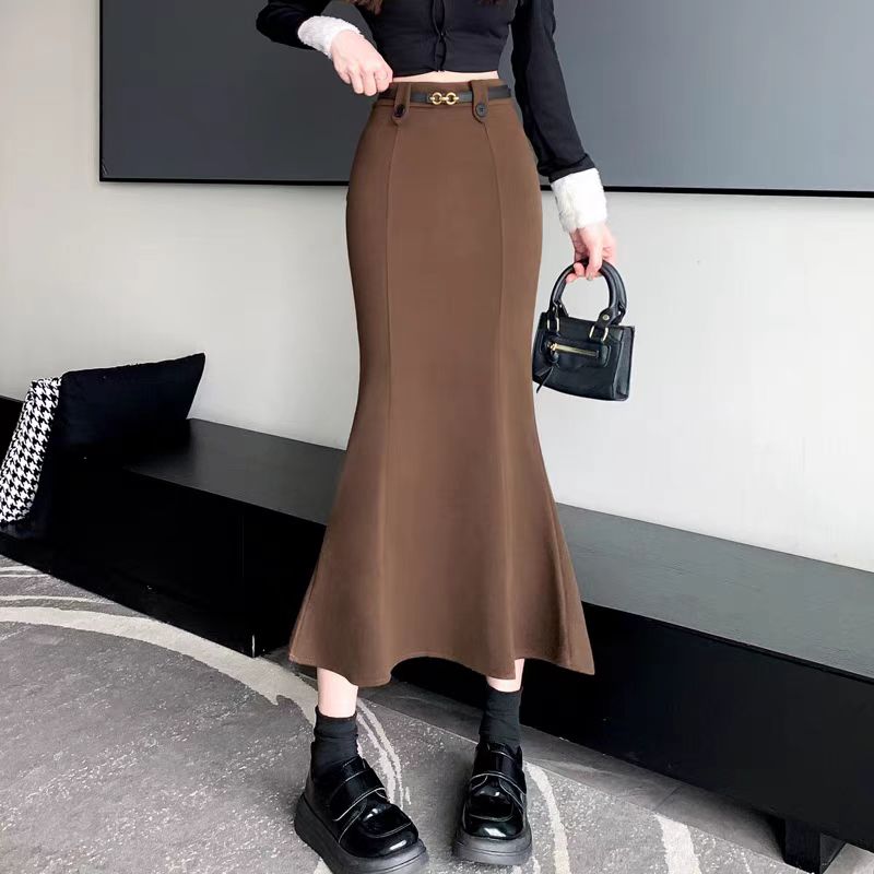077时髦毛呢包臀半身裙女春秋2025新款复古高腰显瘦垂感鱼尾长裙