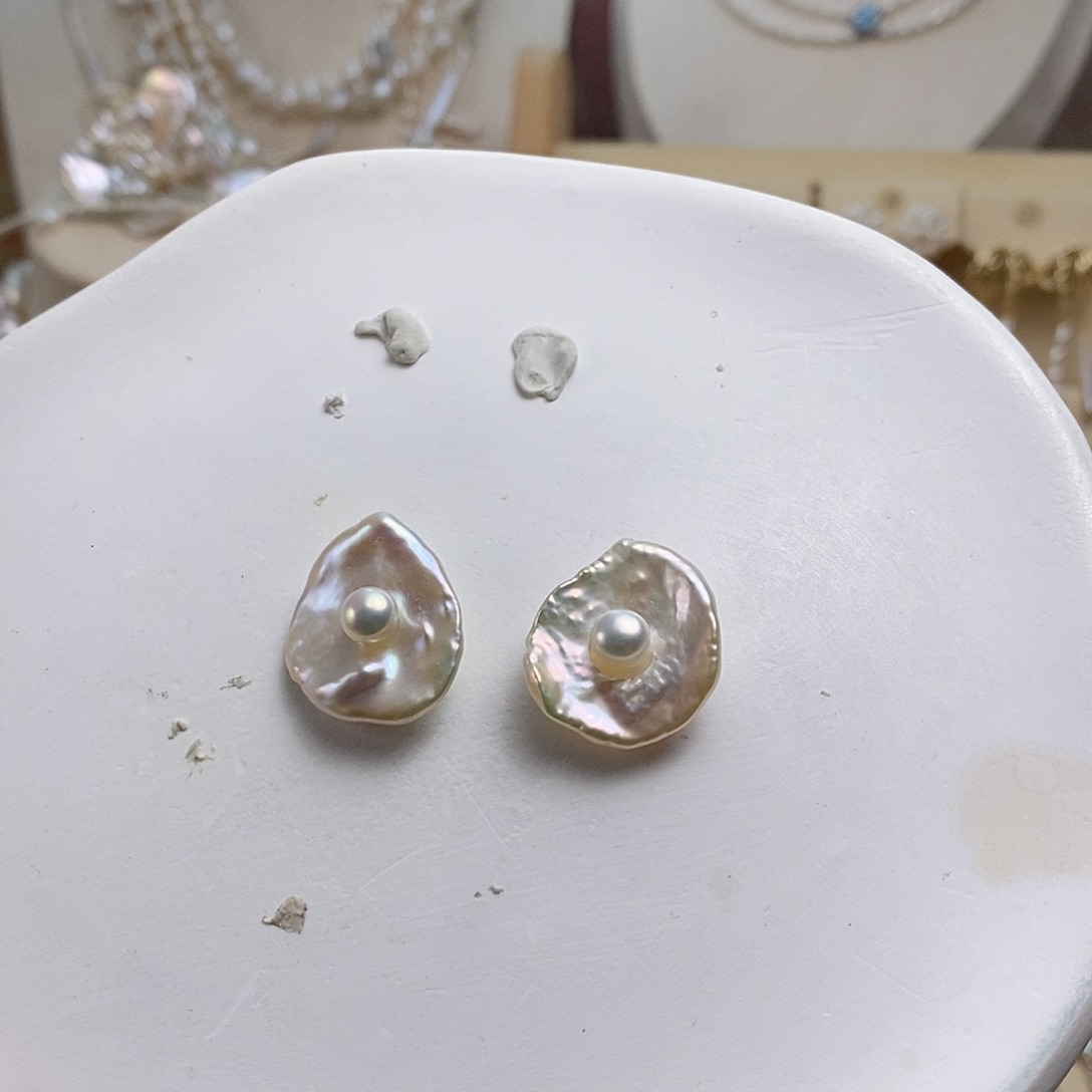 银S925镶嵌耳饰淡水珍珠