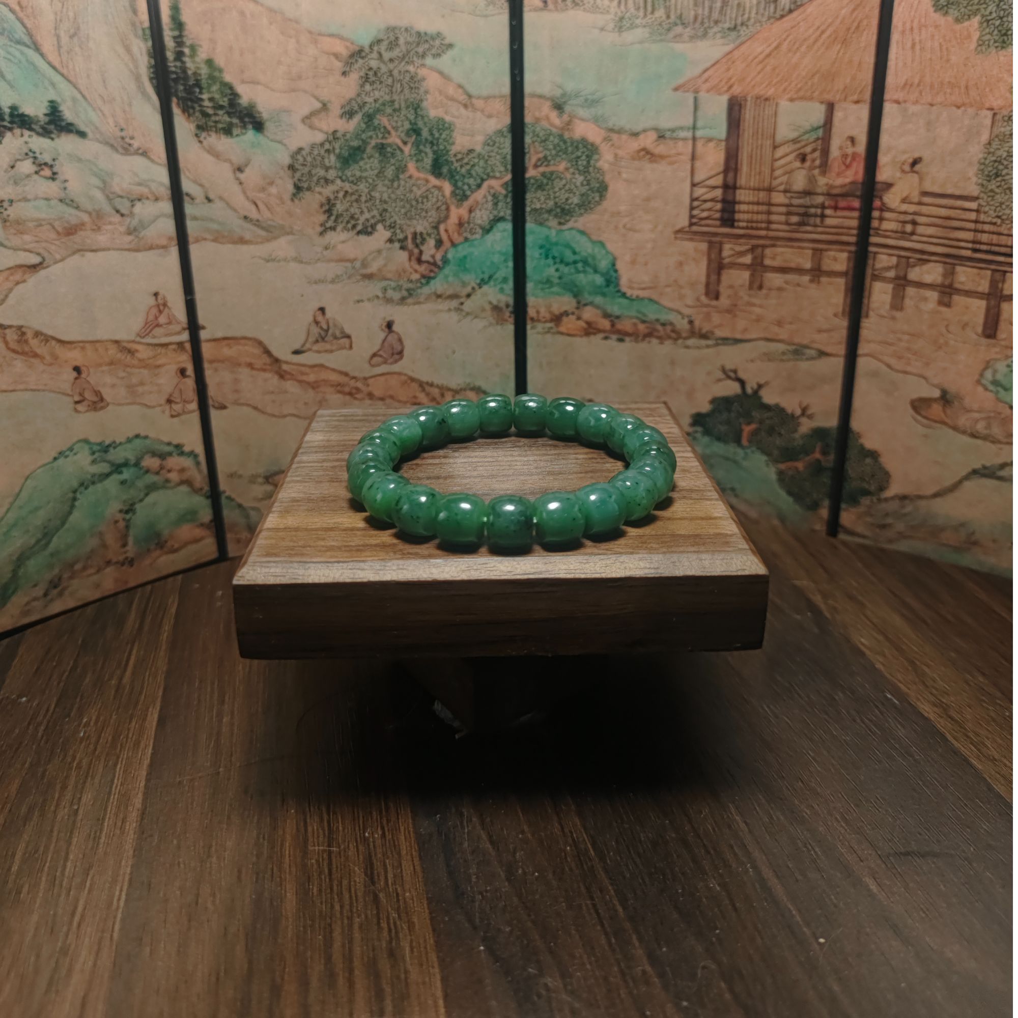 X和田玉碧玉桶珠手串（卡10）0327