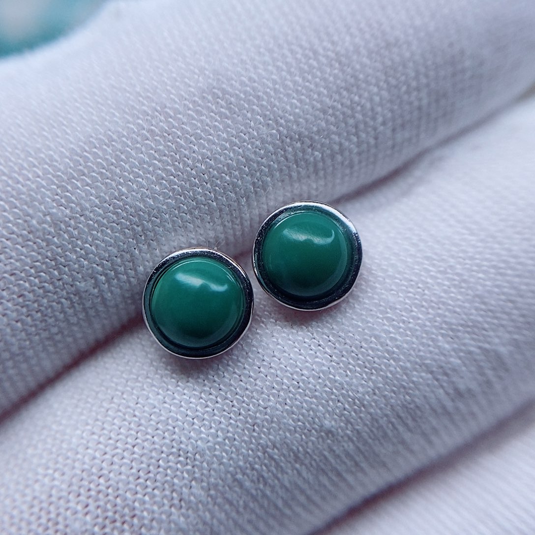 绿松石耳钉银S925镶嵌
