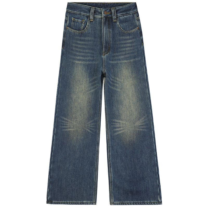 加绒牛仔裤女宽松阔腿2025年冬新款洗水工艺设计保暖拖地裤