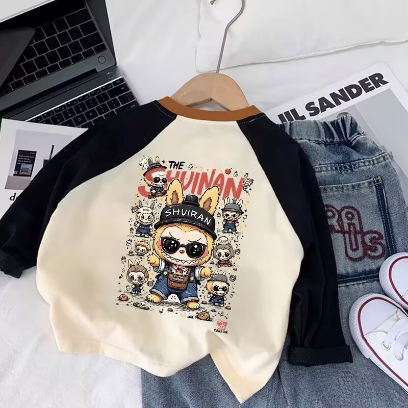 男童2025秋季新款儿童宝宝卡通拼接袖打底衫潮百搭洋气撞色衫