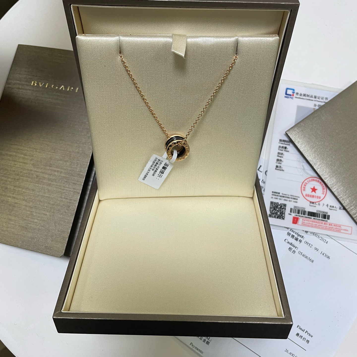 99新 BVLGARI/宝格丽 个性设计18k玫瑰金项链 皮革 154