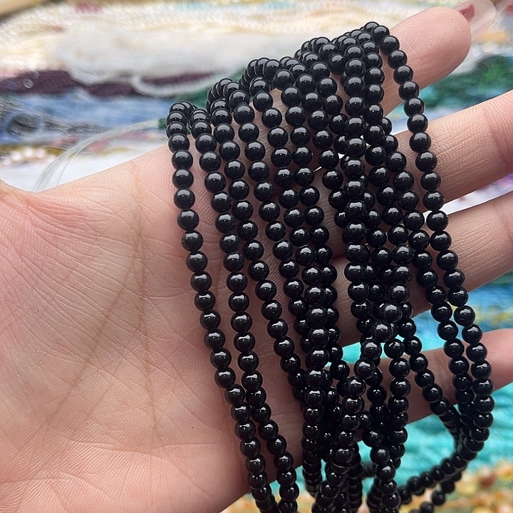 玛瑙/玉髓珠宝半成品未镶嵌2条4mm左右黑玛瑙