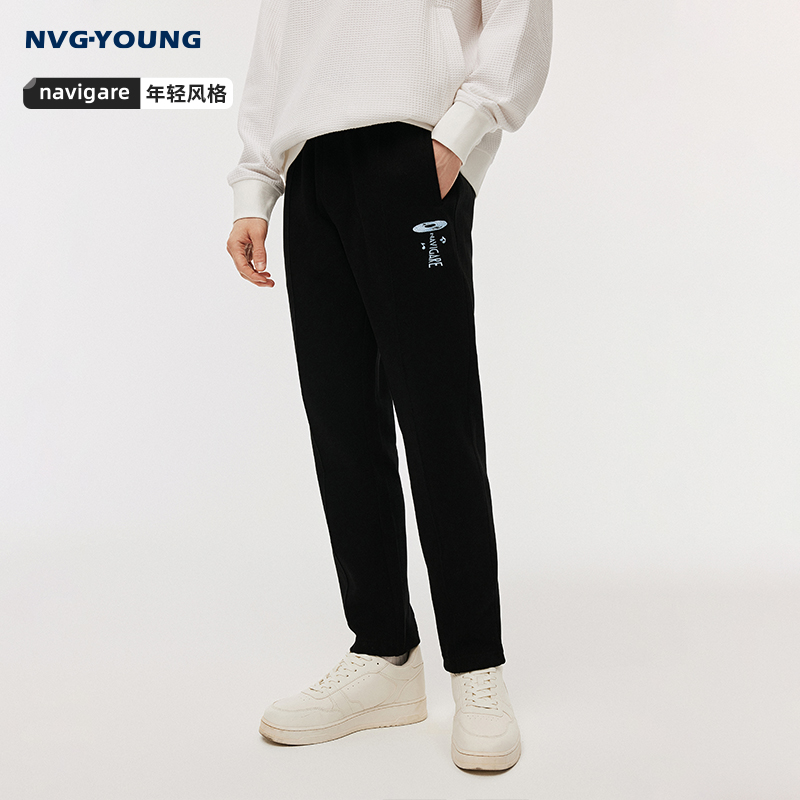 NVG·YOUNG意大利小帆船黑色运动休闲裤春季男士百搭弹力直筒裤子